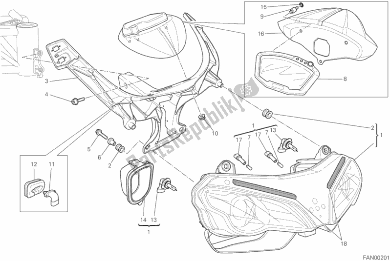 Tutte le parti per il Faro del Ducati Superbike 848 EVO Corse SE USA 2013